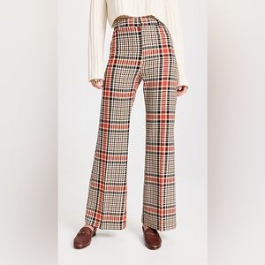 Free People Red Black and Brown Plaid Wide Leg Jules Pants